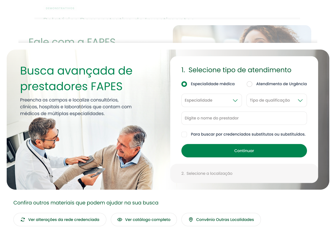 Sessão do site da fapes de busca de prestadores da Fapes.